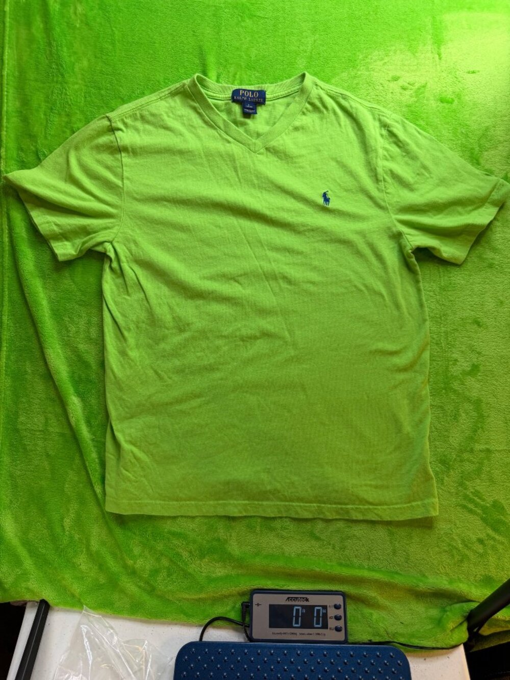 Polo Ralph Lauren Boys V-Neck T-Shirt Sz L 14-16 Lime Green Pony